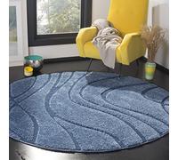 Safavieh Alfombra Peluda para salón, Comedor, Dormitorio, colección Florida, Pelo Alto, Azul, 122 x 122 cm