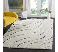 Safavieh Alfombra Peluda para salón, Comedor, Dormitorio, colección Florida, Pelo Alto, Crema y Azul, 122 x 122 cm