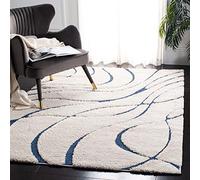 SAFAVIEH Alfombra Peluda para salón, Comedor, Dormitorio, colección Florida, Pelo Alto, Crema y Azul, 122 x 122 cm