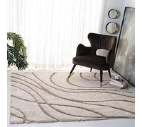 Safavieh Alfombra Peluda para salón, Comedor, Dormitorio, colección Florida, Pelo Alto, Crema y Beige, 122 x 122 cm