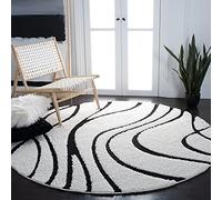 Safavieh Alfombra Peluda para salón, Comedor, Dormitorio, colección Florida, Pelo Alto, Crema y Negro, 122 x 122 cm