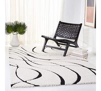 Safavieh Alfombra Peluda para salón, Comedor, Dormitorio, colección Florida, Pelo Alto, Crema y Negro, 91 x 152 cm