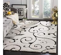 Safavieh Alfombra Peluda para salón, Comedor, Dormitorio, colección Florida, Pelo Alto, Marfil y Negro, 99 x 160 cm