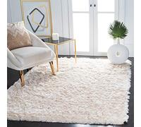 Safavieh Alfombra Peluda para salón, Comedor, Dormitorio, colección Paris Shag Collection de Pelo Alto, Color Marfil, 152 x 152 cm