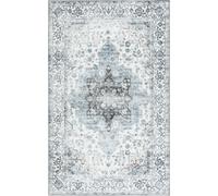 Safavieh Alfombra Tradicional - Lavable a máquina y Antideslizante, Ideal para Zonas de Alto pasaje - Arizona Collection, Alfombra de Pelo Corto, Marfil y Azul, 160 x 230 cm