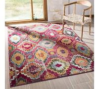 Safavieh Alfombra Rectangular Boho Chic Trenzada, colección Monaco, Rojo/Azul, 155 x 231 cm, Polipropene.