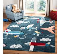 Safavieh Alfombra Rectangular contemporánea Trenzada, colección carrusel para niños, Azul Oscuro/Blanco Marfil, 160 x 229 cm, Polipropileno