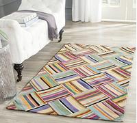 Safavieh Alfombra Rectangular Interior Piezas de Piel Tejida Plana, colección Strawpatch, STP150, en Rosa/Multi, 91 x 152 cm para Sala de Estar, Dormitorio o Cualquier Otro Espacio Interior