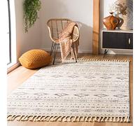 Safavieh Alfombra Rectangular marroquí Trenzada, colección Marrakesh, Color Blanco Marfil/Azul Oscuro, 160 x 229 cm, poliéster