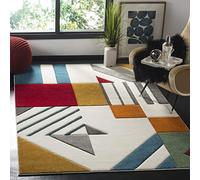 Safavieh Alfombra Rectangular Moderna con diseño gráfico Trenzado, colección Hollywood, Color Blanco Marfil/Azul Pavo Real, 201 x 274 cm, Polipropene.