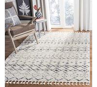 Safavieh Alfombra Rectangular Shaggy marroquí Trenzada, colección Shag Ciuffo Barbaro, Crema/Gris Oscuro, 160 x 229 cm, 80% Polipropen/20% poliéster