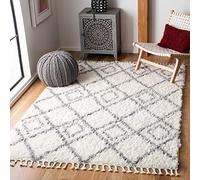 Safavieh Alfombra Rectangular Shaggy, Trenzada, colección Shag Tassel Marroquí, Blanco Marfil/Gris Claro, 122 x 183 cm, Polipropene.