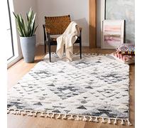 Safavieh Alfombra Rectangular Shaggy, Trenzada, colección Shag Tassel Marroquí, Color Blanco Marfil/Gris, 160 x 229 cm, Polipropene.