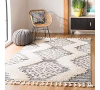 Safavieh Alfombra Rectangular Shaggy, Trenzada, colección Shag Tassel Marroquí, Color Blanco Marfil/Gris, 160 x 229 cm, Polipropene.