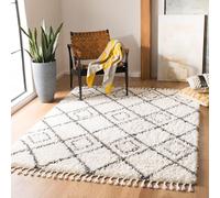 Safavieh Alfombra Rectangular Shaggy, Trenzada, colección Shag Tassel Marroquí, Color Blanco Marfil/Gris Oscuro, 122 x 183 cm, polipropene.