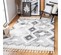 Safavieh Alfombra Rectangular Shaggy, Trenzada, colección Shag Tassel Marroquí, Gris/Blanco Marfil, 160 x 229 cm, Polipropene.