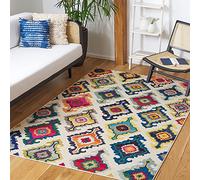 Safavieh Alfombra Rectangular Tejida Boho Chic para Interiores, colección Mónaco, MNC239, Color Marfil/Multicolor, 155 x 231 cm para salón, Dormitorio o Cualquier Espacio Interior