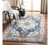 Safavieh Alfombra Rectangular Tejida Boho Chic para Interiores, colección Mónaco, MNC243, en Azul Marino/Azul Claro, 122 x 170 cm para salón, Dormitorio o Cualquier Espacio Interior