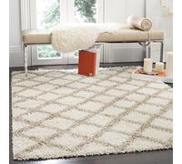 Safavieh Alfombra Rectangular Tejida, colección Dallas Shag SGD258, Color Marfil, 155 x 229 cm, para salón, Dormitorio o Cualquier Espacio Interior, Polipropileno, Blanco/Beige