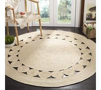 SAFAVIEH Alfombra Redonda de 5 pies, colección de Fibra Natural, Marfil, Yute Hecho a Mano, diseño Trenzado Bohemio de Granja (NF364B)