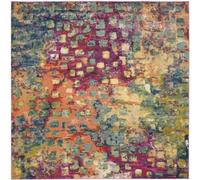 Safavieh Alfombra Boho Chic para salón, Comedor, Dormitorio - Colección Mónaco, Pelo Corto, Rosa y Multicolor, 120 x 120 cm