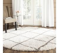 Safavieh - Alfombra Shag para Sala de Estar, Comedor, Dormitorio - Hudson Shag Collection, Alfombra de Pelo Largo, Color Marfil y Gris, 90 x 90 cm
