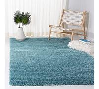 Safavieh - Alfombra Shag para Sala de Estar, Comedor, Dormitorio - Milan Shag Collection, Alfombra de Pelo Largo, Azul acuático, 91 x 91 cm