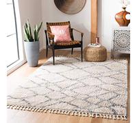 Safavieh Alfombra Shag para salón, Comedor, Dormitorio - Colección Berber Fringe Shag, Pelo Corto, Crema y Gris, 122 x 183 cm