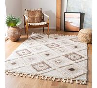 Safavieh Alfombra Shag para salón, Comedor, Dormitorio - Colección Moroccan Tassel Shag - De Pelo Corto, Marfil y marrón, 122 x 183 cm