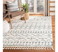 Safavieh Alfombra Shag Sala de Estar, Comedor, Dormitorio - Berber Fringe Shag Collection, Pelo Corto, Crema y Azul, 160 X 229 cm