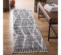 Safavieh Alfombra Shag Sala de Estar, Comedor, Dormitorio - Berber Fringe Shag Collection, Pelo Corto, Gris y Crema, 61 X 244 cm