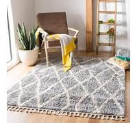 Safavieh Alfombra Shag Sala de Estar, Comedor, Dormitorio - Berber Fringe Shag Collection, Pelo Corto, Gris y Crema, 122 X 183 cm