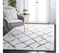 Safavieh Alfombra Shag Sala de Estar, Comedor, Dormitorio - Berber Shag Collection, Pelo Corto, Crema y Gris Claro, 122 X 183 cm