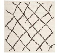 Safavieh Alfombra Shag Sala de Estar, Comedor, Dormitorio - Berber Shag Collection, Pelo Corto, Crema y Marrón, 155 X 155 cm