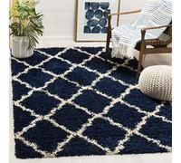 SAFAVIEH Alfombra Shag Sala de Estar, Comedor, Dormitorio - Dallas Shag Collection, Pelo Largo, Azul Marino y Marfil, 155 X 229 cm