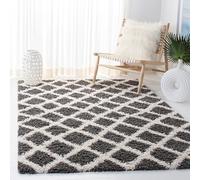 Safavieh Alfombra Shag Sala de Estar, Comedor, Dormitorio - Dallas Shag Collection, Pelo Largo, Gris Oscuro y Marfil, 155 X 229 cm