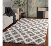 Safavieh Alfombra Shag Sala de Estar, Comedor, Dormitorio - Dallas Shag Collection, Pelo Largo, Gris y Marfil, 155 X 229 cm