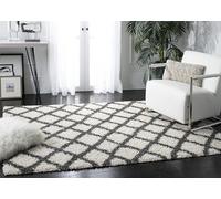 Safavieh Alfombra Shag Sala de Estar, Comedor, Dormitorio - Dallas Shag Collection, Pelo Largo, Marfil y Gris Oscuro, 155 X 229 cm
