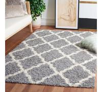 Safavieh Alfombra Shag Sala de Estar, Comedor, Dormitorio - Dallas Shag Collection, Pelo Largo, Marfil y Gris Oscuro, 91 X 152 cm