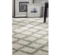 Safavieh Alfombra Shag Sala de Estar, Comedor, Dormitorio - Dallas Shag Collection, Pelo Largo, Marfil y Gris, 155 X 229 cm