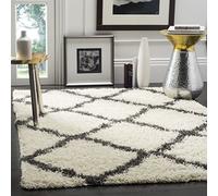 SAFAVIEH Alfombra Shag Sala de Estar, Comedor, Dormitorio - Dallas Shag Collection, Pelo Largo, Marfil y Gris Oscuro, 155 X 229 cm