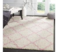 SAFAVIEH Alfombra Shag Sala de Estar, Comedor, Dormitorio - Dallas Shag Collection, Pelo Largo, Marfil y Rosa Claro, 183 X 274 cm