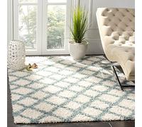 Safavieh Alfombra Shag Sala de Estar, Comedor, Dormitorio - Dallas Shag Collection, Pelo Largo, Marfil y Verde mar, 122 X 183 cm