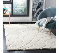 Safavieh Alfombra Shag Sala de Estar, Comedor, Dormitorio - Florida Shag Collection, Pelo Largo, Crema, 91 X 91 cm