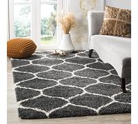 Safavieh Alfombra Shag Sala de Estar, Comedor, Dormitorio - Hudson Shag Collection, Pelo Largo, Gris Oscuro y Marfil, 155 X 229 cm