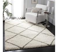 Safavieh Alfombra Shag Sala de Estar, Comedor, Dormitorio - Hudson Shag Collection, Pelo Largo, Marfil y Gris, 160 x 160 cm