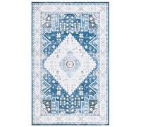 Safavieh Alfombra Tradicional - Lavable a máquina y Antideslizante - Ideal para Zonas de Alto Paso - Arizona Collection, Alfombra de Pelo Corto, Azul y Beige, 91 x 152 cm