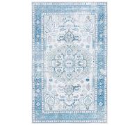 Safavieh - Alfombra Tradicional Lavable a máquina y Antideslizante, Ideal para Zonas de Alto Paso, Arizona Collection, Alfombra de Pelo Corto, Azul y Beige, 244 x 305 cm