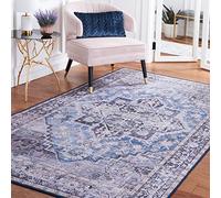 Safavieh Alfombra Tradicional Lavable a máquina y Antideslizante - Ideal para Zonas de Mucho tráfico - Colección Tucson - Pelo Corto Beige y Gris, 120 x 120 cm