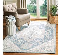 Safavieh Alfombra Tradicional para salón, Comedor, Dormitorio, colección Micro-Loop, Pelo Corto, Color Azul y Marfil, 90 x 150 cm